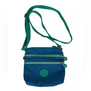 KIPLING Alvar Small Crossbody Shoulder Bag Purse Blue Green Multi Pockets Nylon